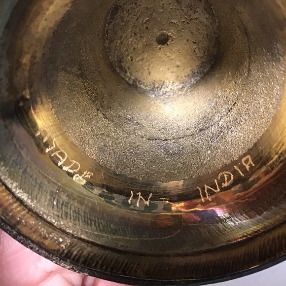 Vintage Made in India Brass Combo Vase / Reversible Candlestick – 10" Floral - Picture 3 of 8